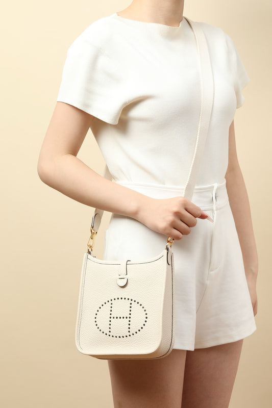 YF16 CC10 Milkshake White Clemence bull leather crossbody bag  ,PHW#4432