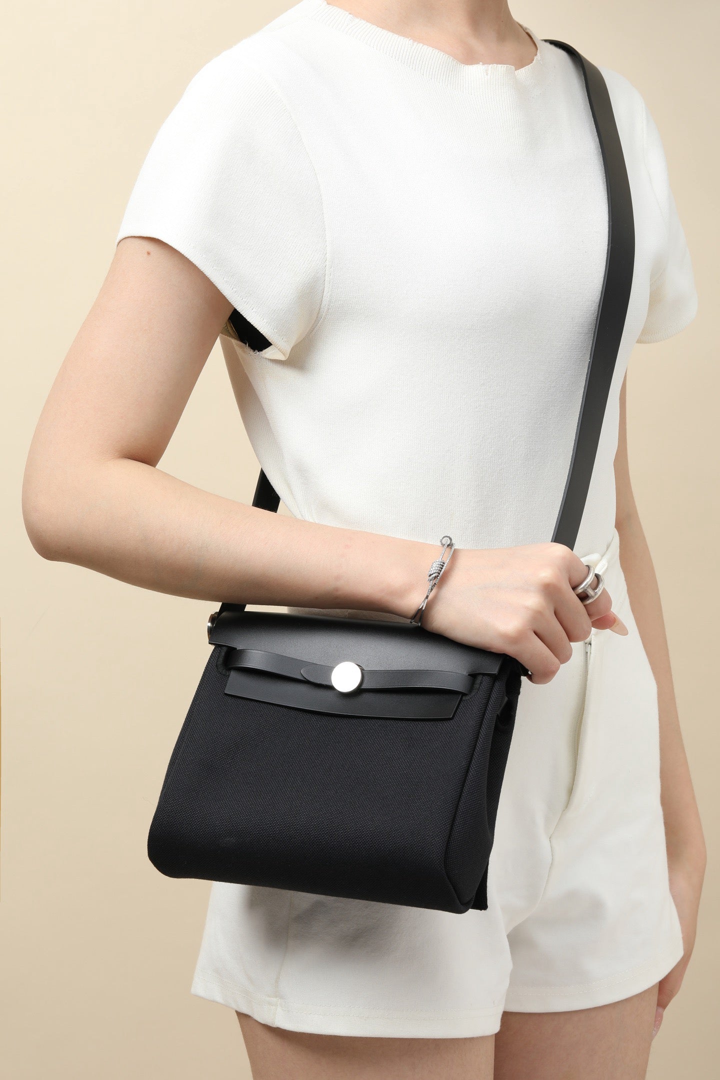 HB20 CK89 Black H Viking Canvas and Hunter Leather Shoulder Bag PHW #4632