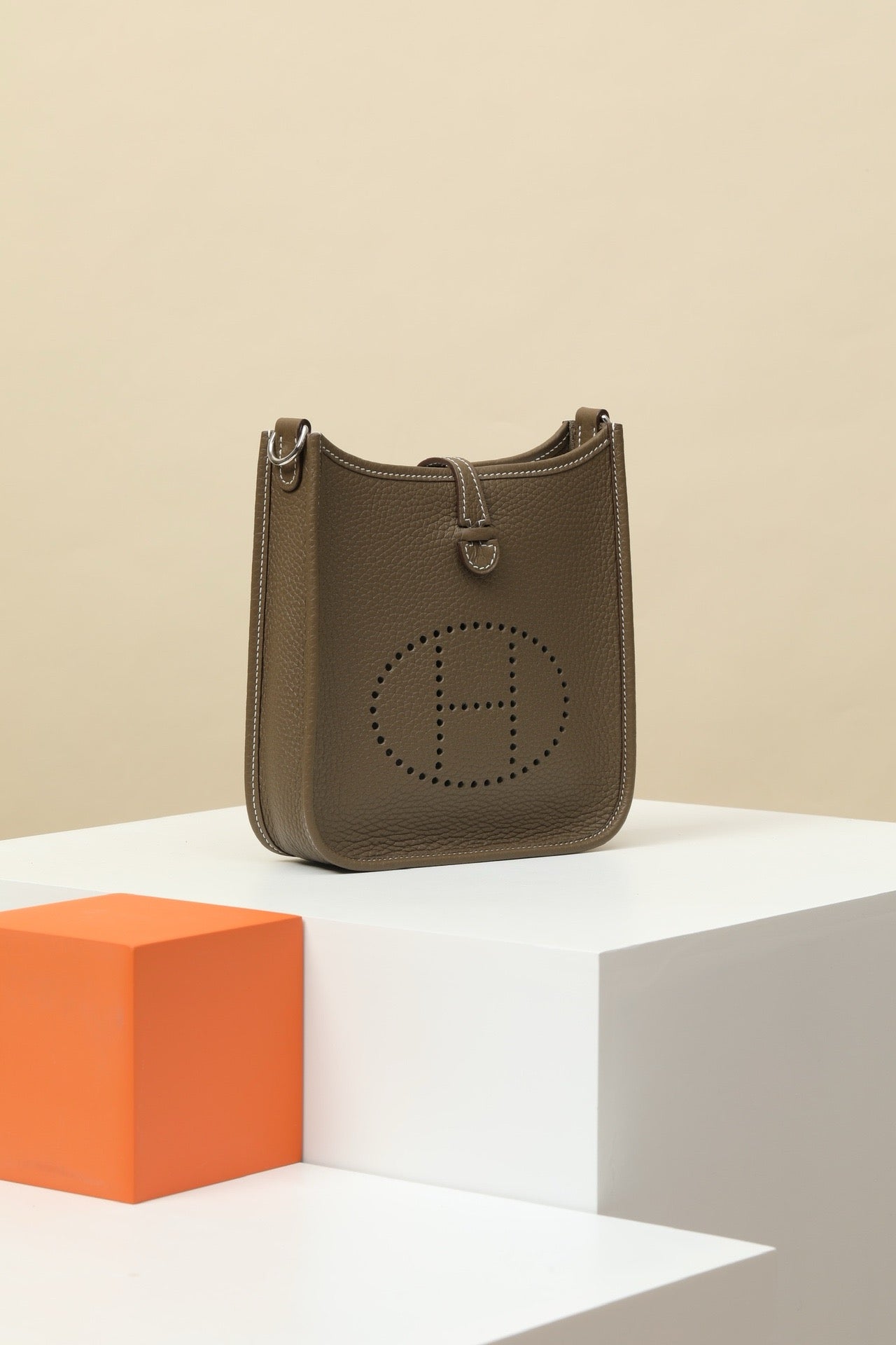 YF16 CK18 Elephant Grey , Clemence bull leather crossbody bag  , PHW #4399