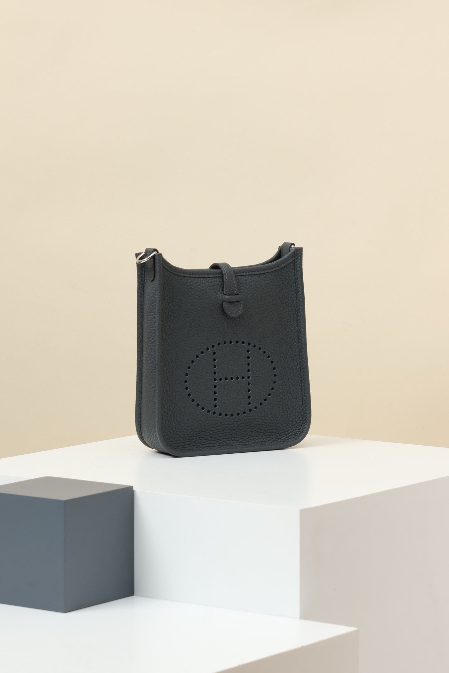 YF16 85 Slate Grey ,Clemence bull leather crossbody bag  , PHW #4410