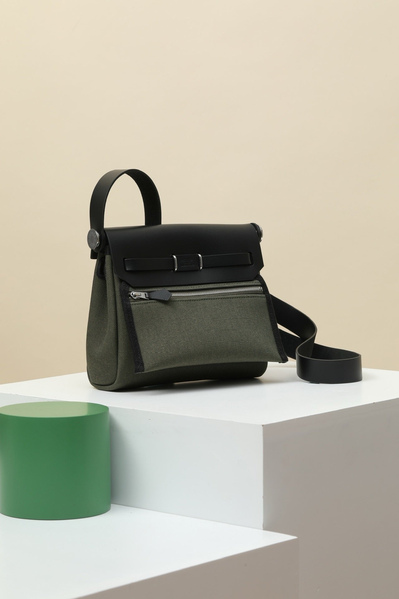 HB20 CK89 Black / Bronze Green  H Viking Canvas and Hunter Leather Shoulder Bag PHW #4635