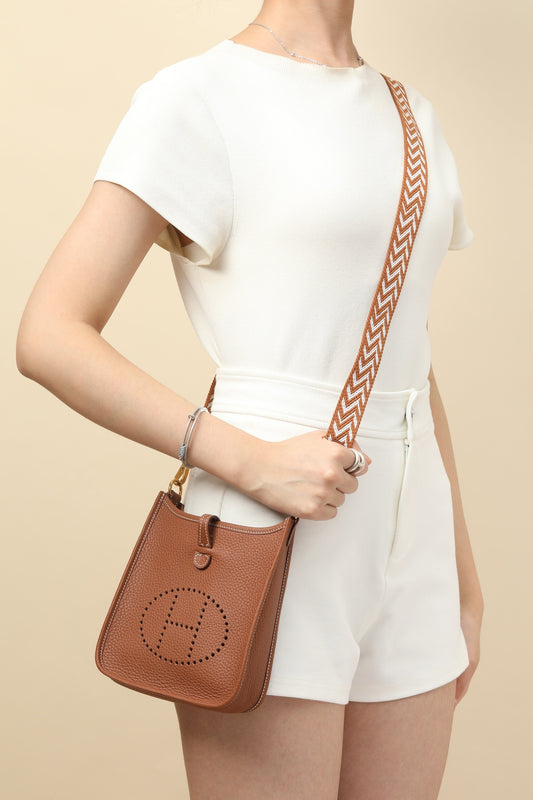 YF16 CK37 Gold Brown Clemence bull leather crossbody bag  , GHW #4455