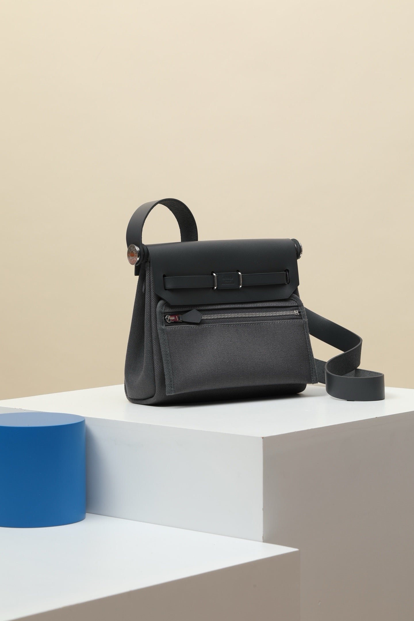 HB20 85 Gris Ardoise  H Viking Canvas and Hunter Leather Shoulder Bag PHW #4642