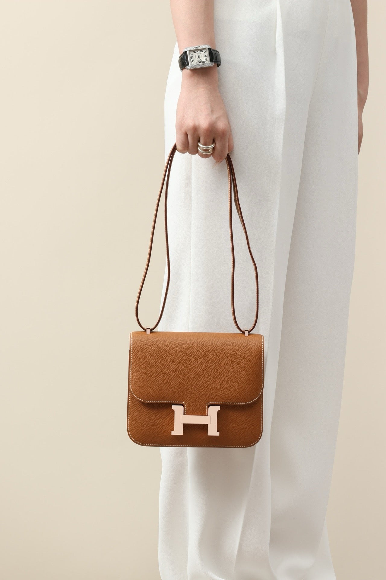 CJ19 19 cm ,  CK37 Gold Brown Epsom leather Rose Gold Hardware#4341