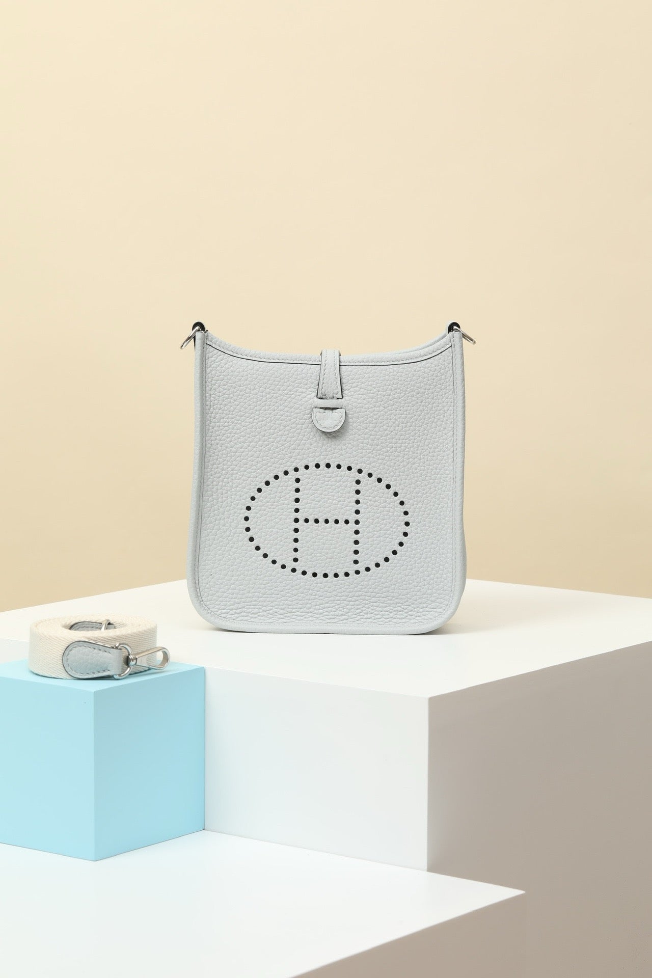 YF16 08 Holy Grail Blue ,Clemence bull leather crossbody bag  , PHW #4417