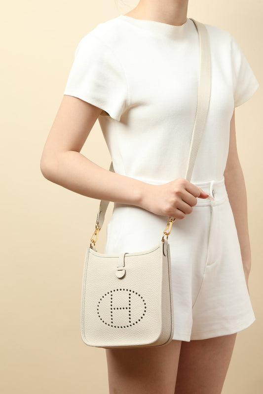 YF16 CC10 Milkshake White Clemence bull leather crossbody bag  ,GHW#4433