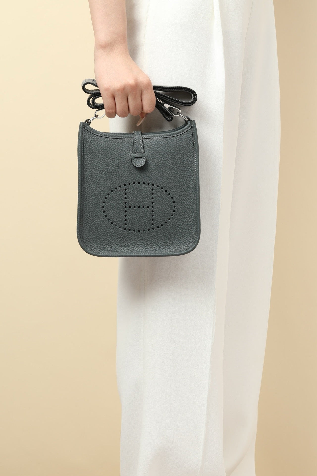 YF16 H0 Smog Grey ,Clemence bull leather crossbody bag  , PHW #4423