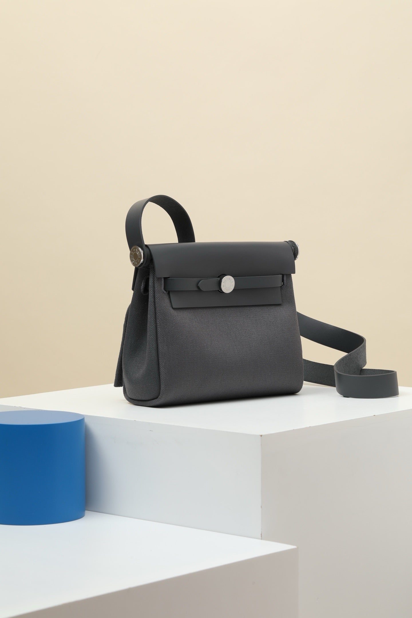 HB20 85 Gris Ardoise  H Viking Canvas and Hunter Leather Shoulder Bag PHW #4642