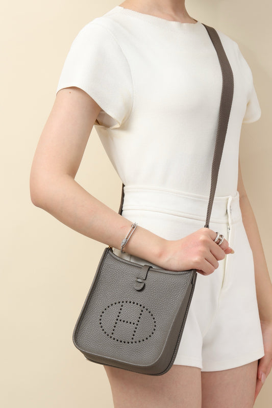 YF16 8F Tin GreyClemence bull leather crossbody bag  , GHW #4448