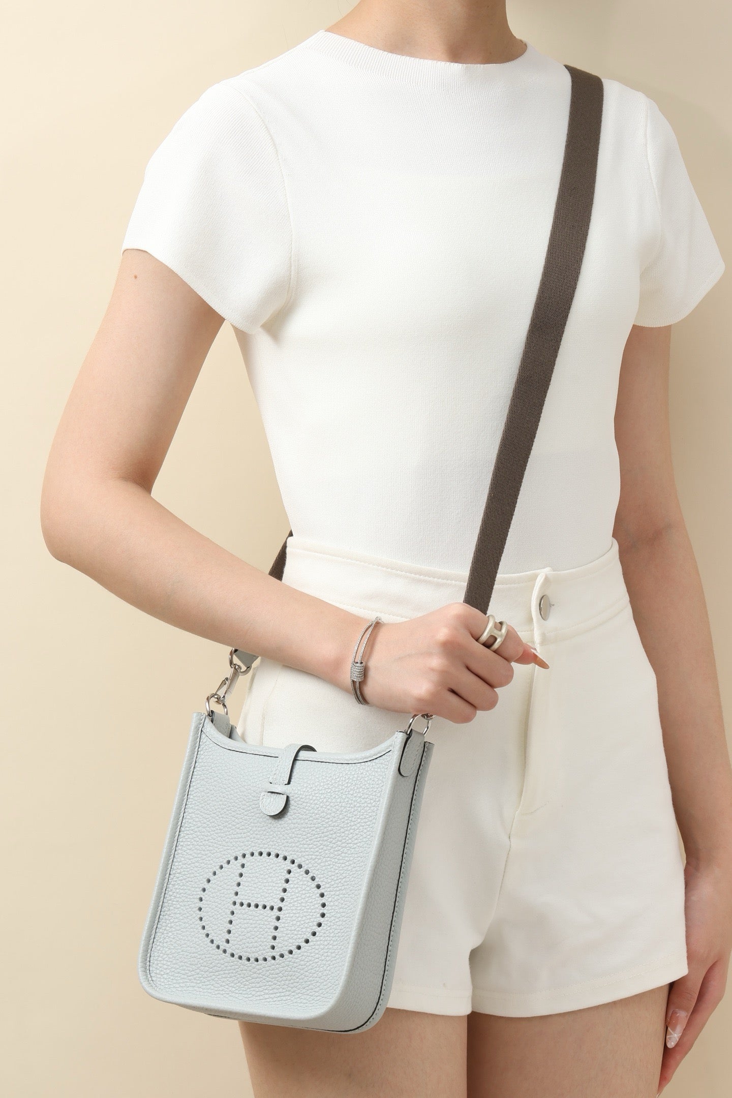 YF16 08 Holy Grail Blue ,Clemence bull leather crossbody bag  , PHW #4411