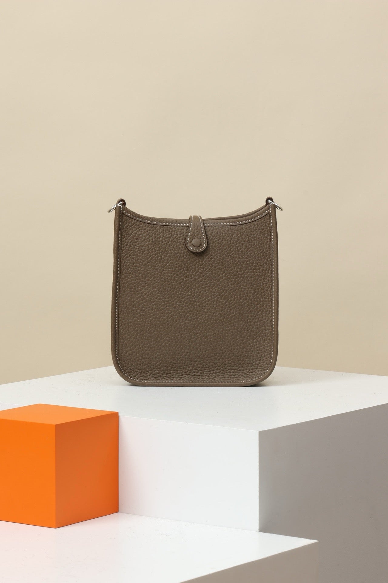 YF16 CK18 Elephant Grey , Clemence bull leather crossbody bag  , PHW #4400