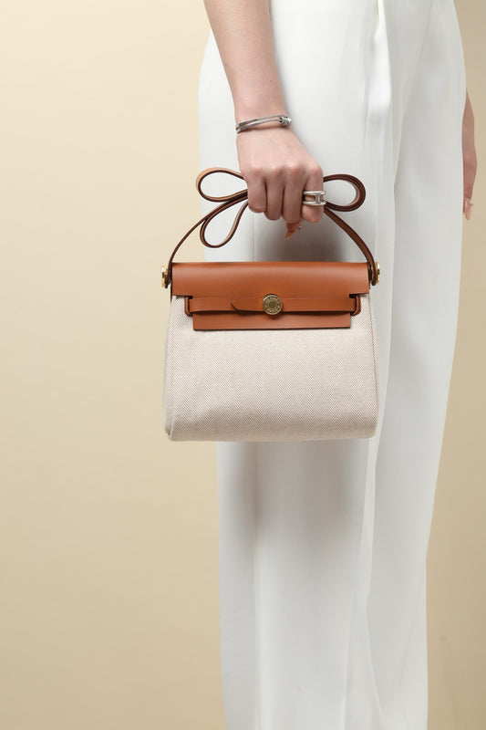 HB20 CK37 Gold H Viking Canvas and Hunter Leather Shoulder Bag GHW #4637