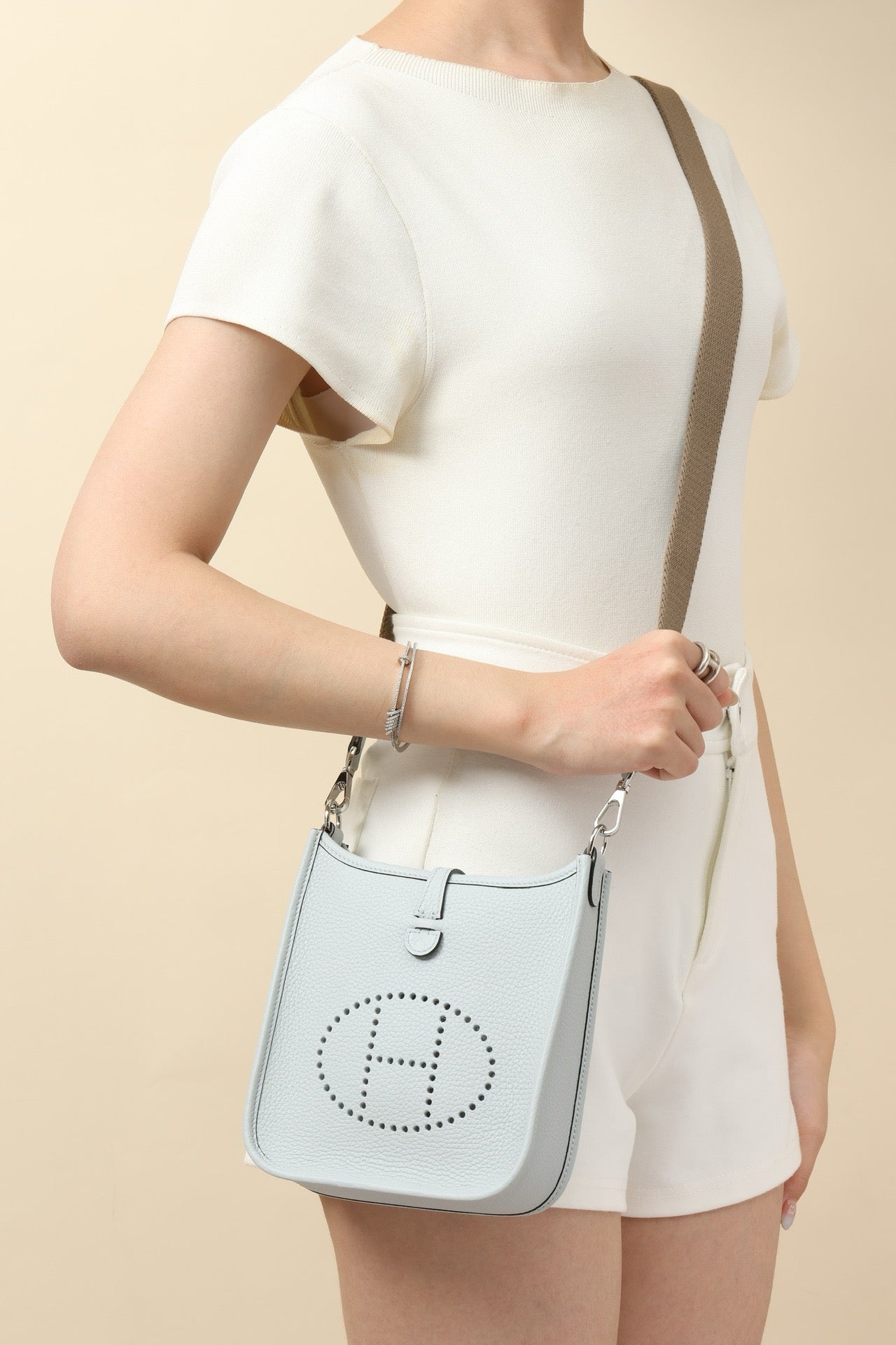 YF16 08 Holy Grail Blue ,Clemence bull leather crossbody bag  , PHW #4416