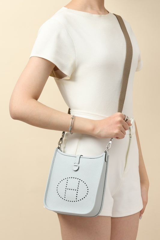 YF16 08 Holy Grail Blue ,Clemence bull leather crossbody bag  , PHW #4416