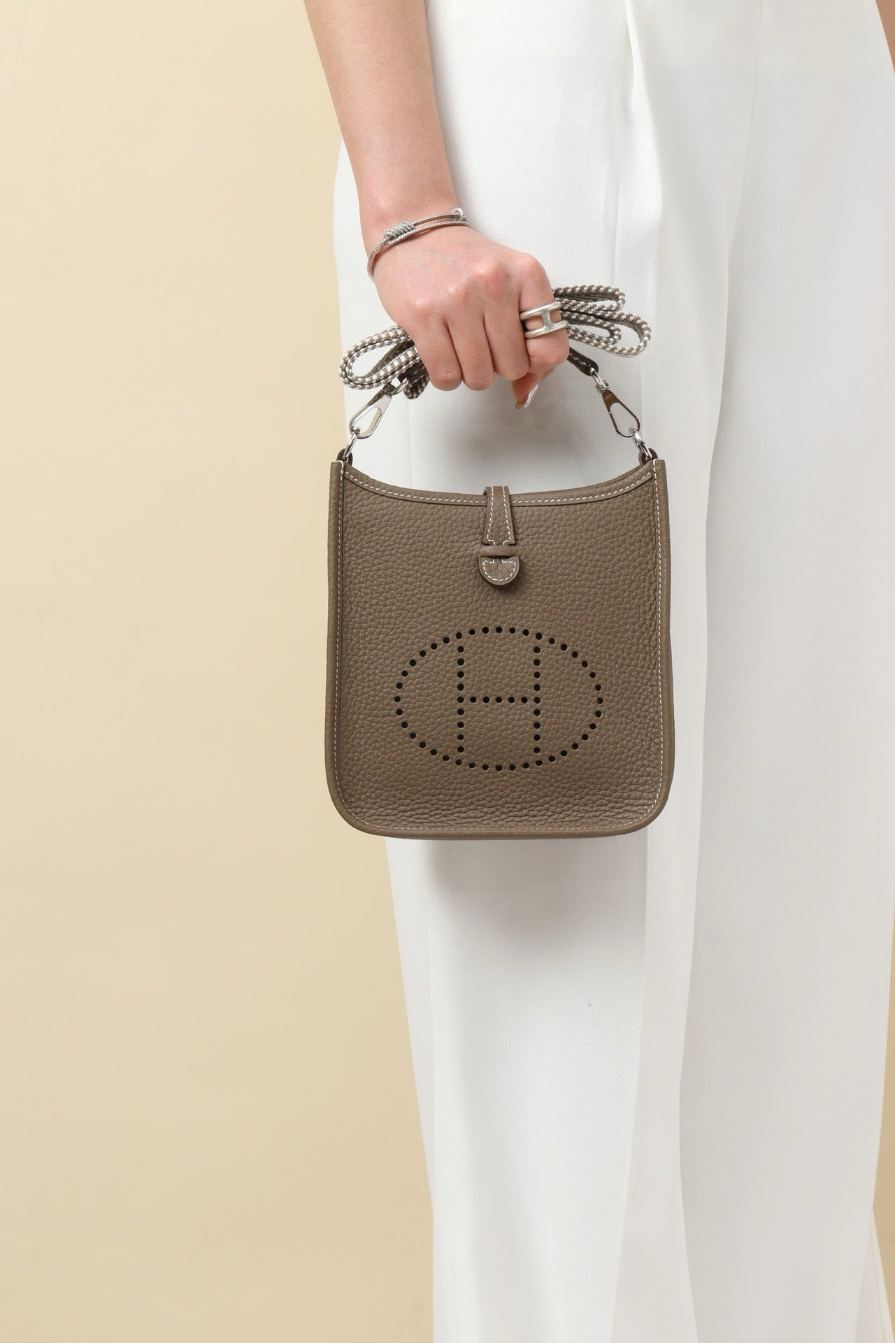 YF16 CK18 Elephant Grey , Clemence bull leather crossbody bag  , PHW #4400