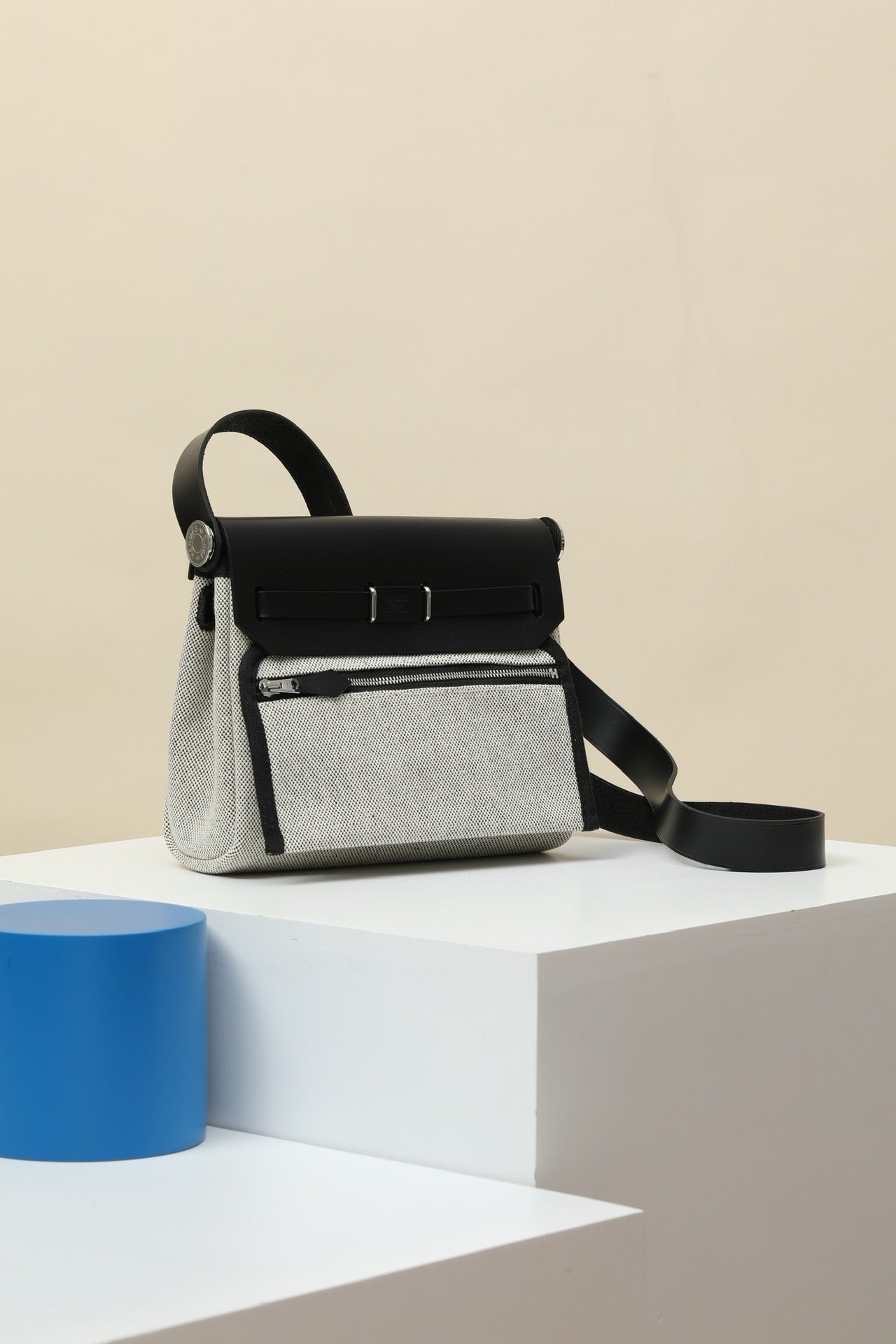 HB20 CK89 Black H Viking Canvas and Hunter Leather Shoulder Bag PHW #4631