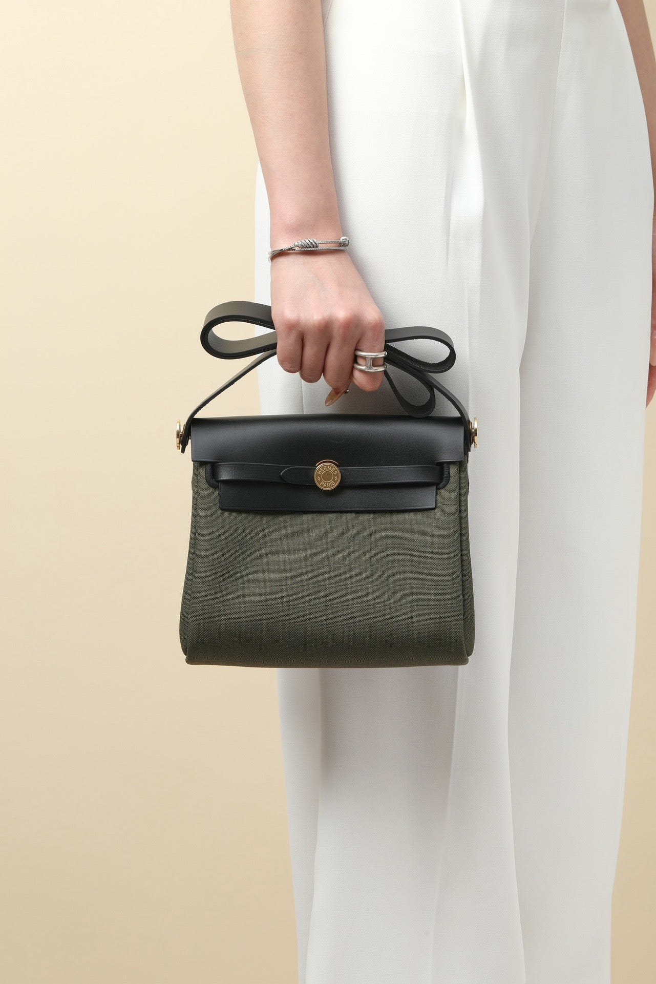 HB20 CK89 Black / Bronze Green  H Viking Canvas and Hunter Leather Shoulder Bag GHW #4634