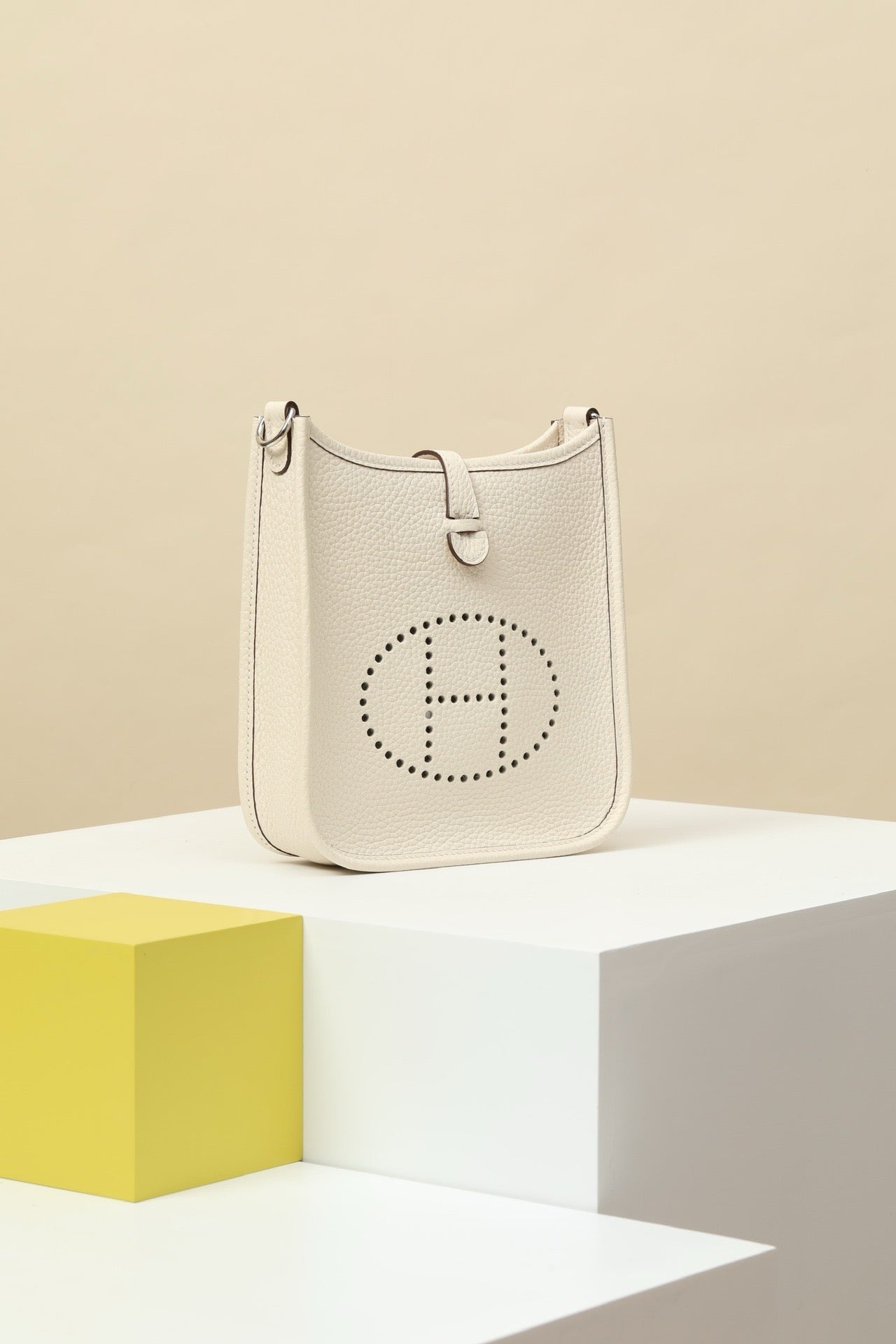 YF16 I2 Cream White Clemence bull leather crossbody bag  , PHW #4454