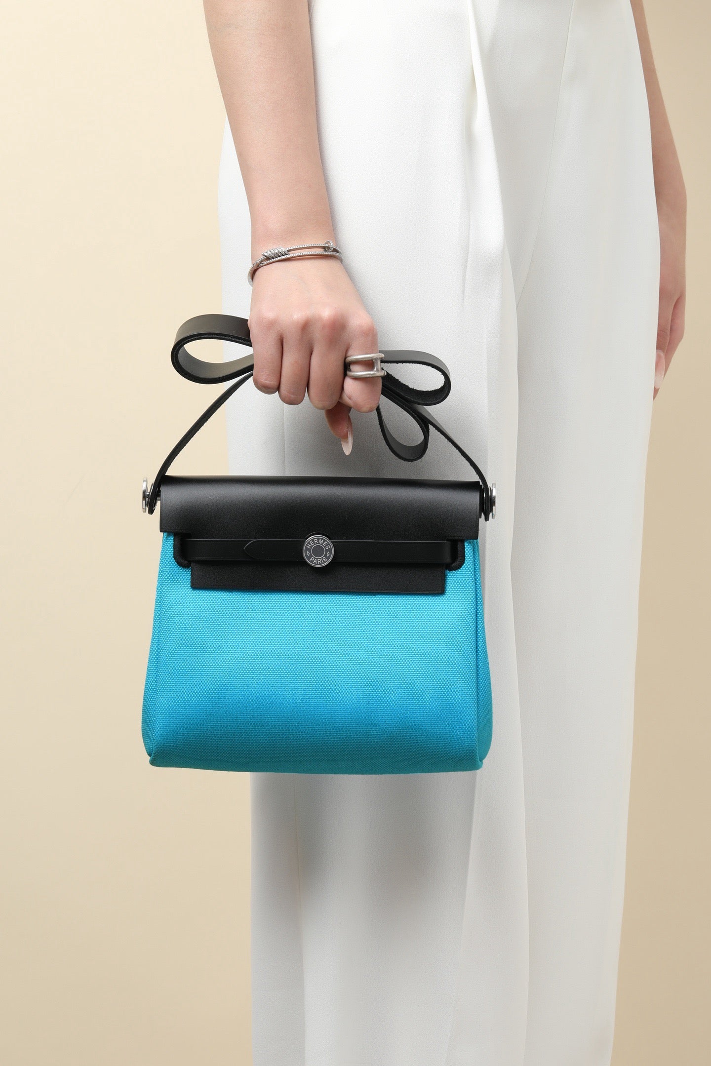 HB20 71 Bleu de France / CK89 Noir  H Viking Canvas and Hunter Leather Shoulder Bag PHW #4643