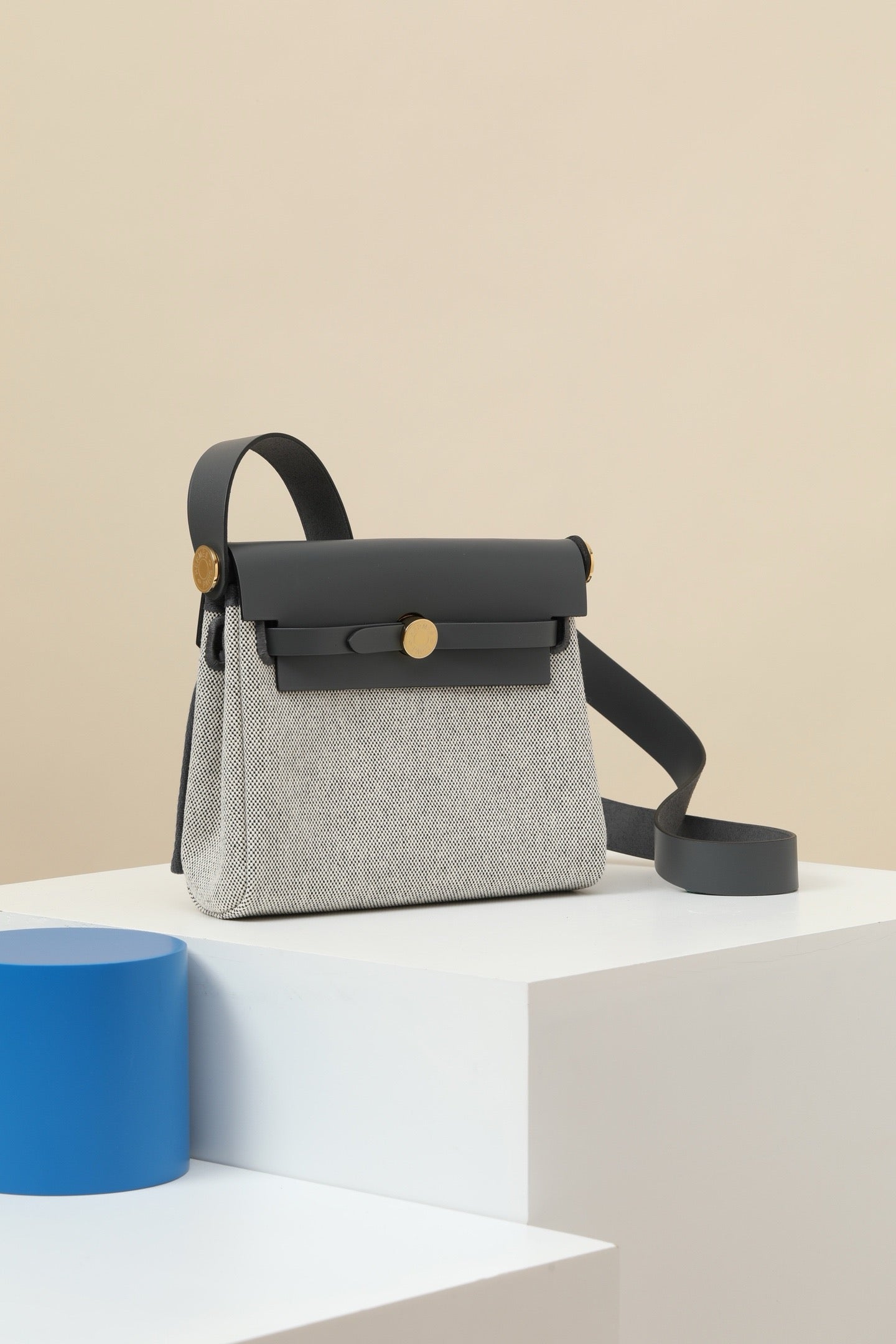 HB20 85 Gris Ardoise Canvas and Hunter Leather Shoulder Bag GHW #4646