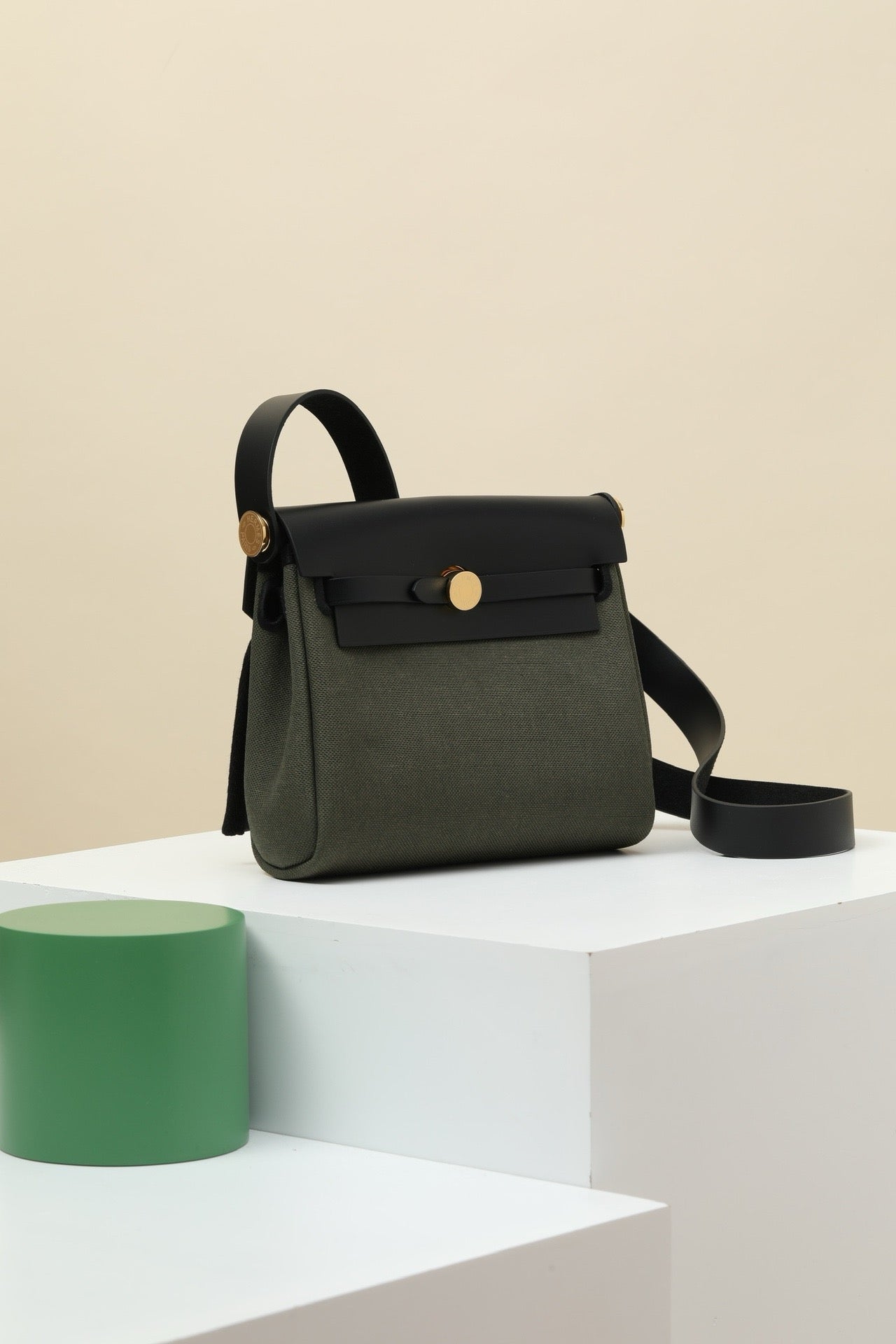 HB20 CK89 Black / Bronze Green  H Viking Canvas and Hunter Leather Shoulder Bag GHW #4634