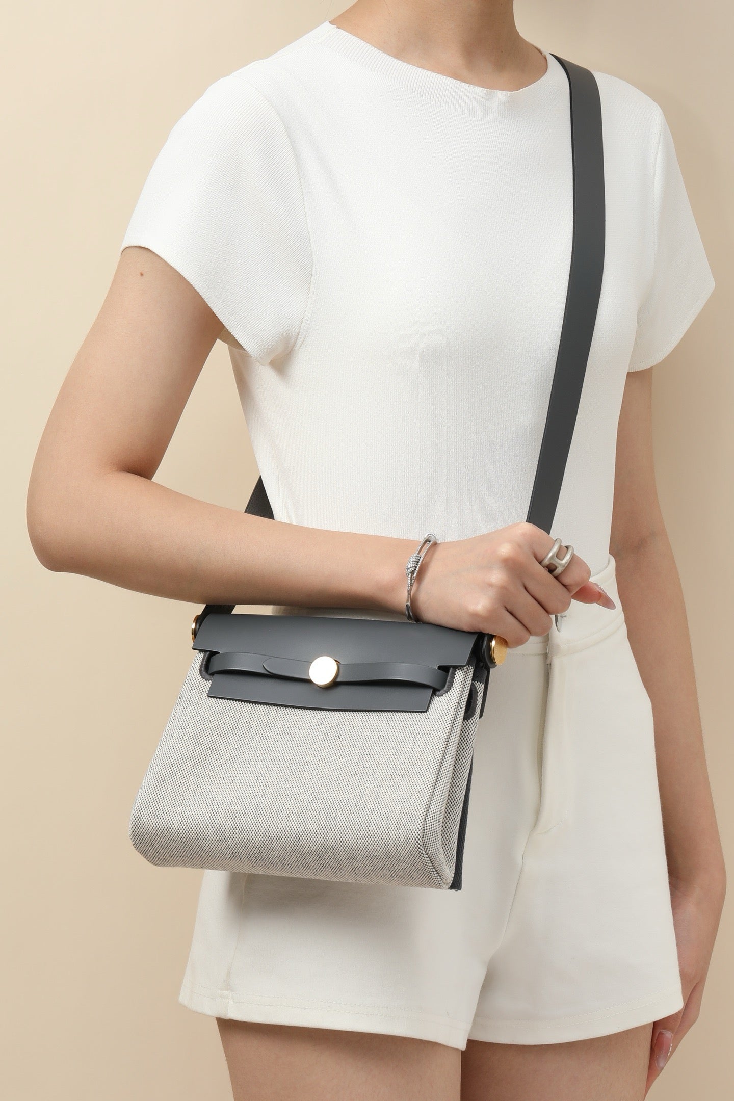 HB20 85 Gris Ardoise Canvas and Hunter Leather Shoulder Bag GHW #4646