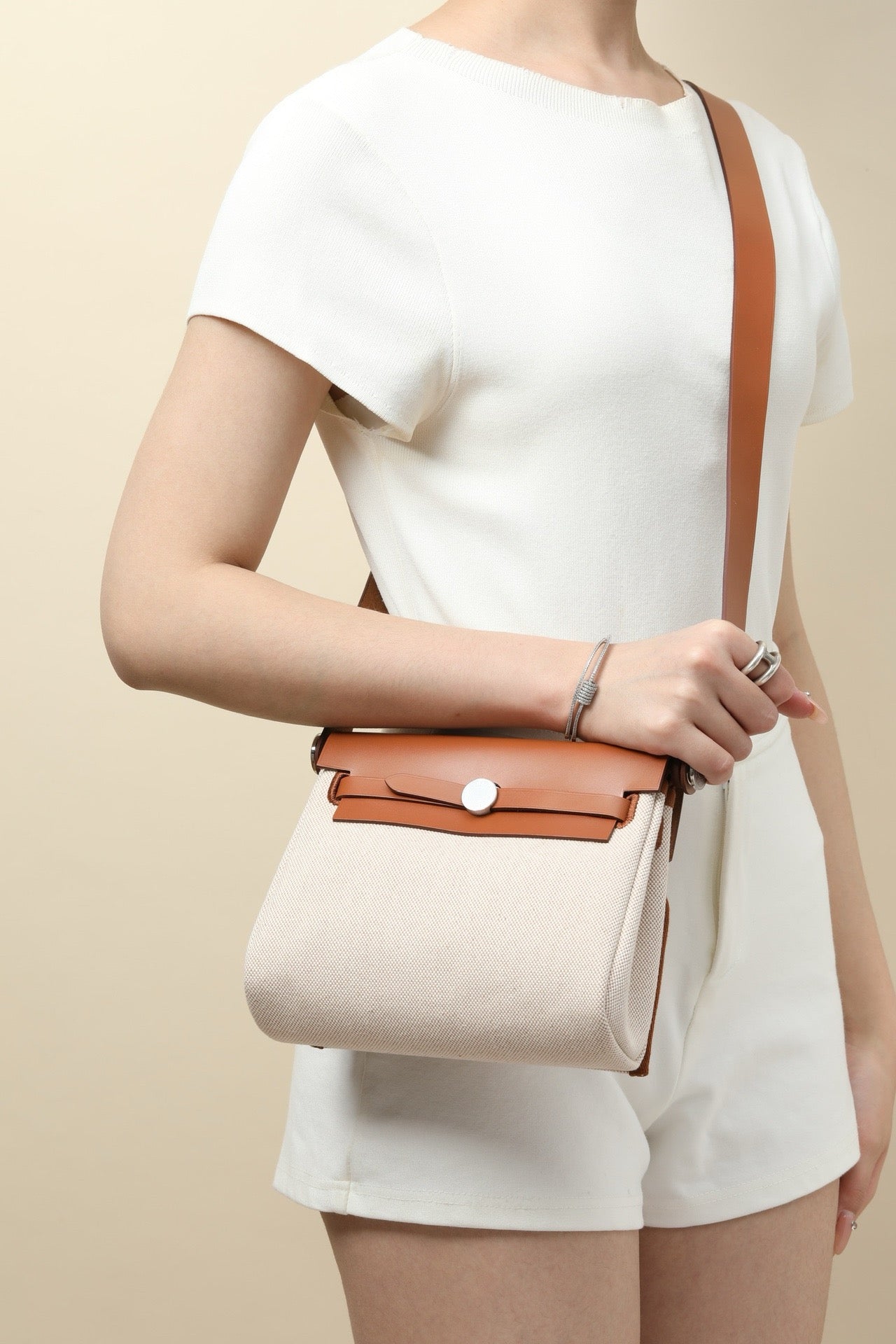 HB20 CK37 Gold H Viking Canvas and Hunter Leather Shoulder Bag PHW #4636