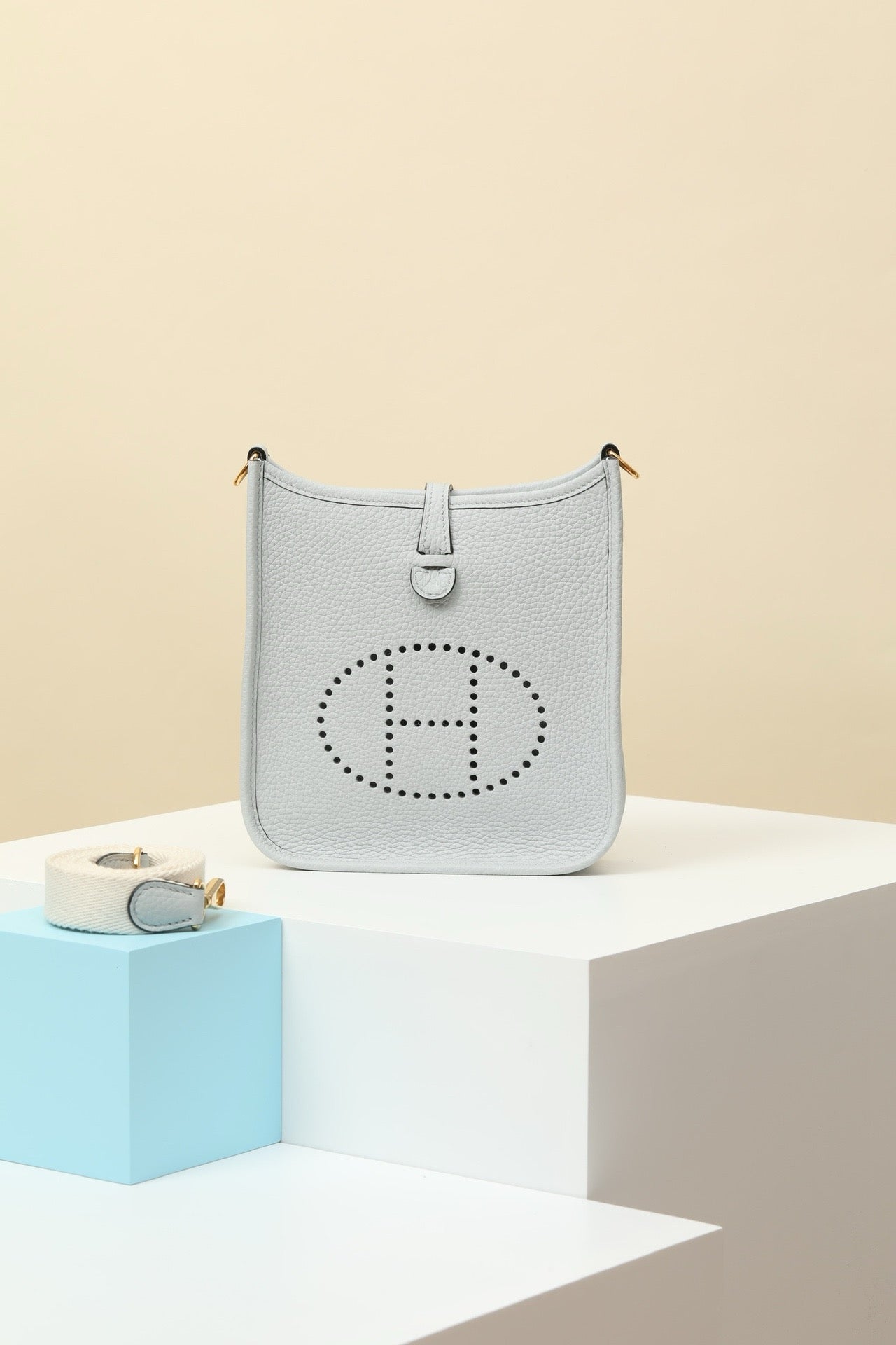 YF16 08 Holy Grail Blue ,Clemence bull leather crossbody bag  , GHW #4418