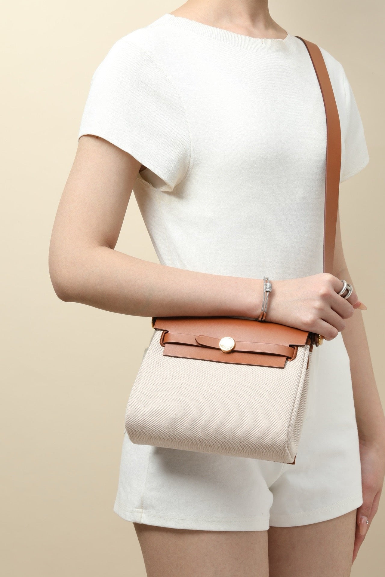 HB20 CK37 Gold H Viking Canvas and Hunter Leather Shoulder Bag GHW #4637