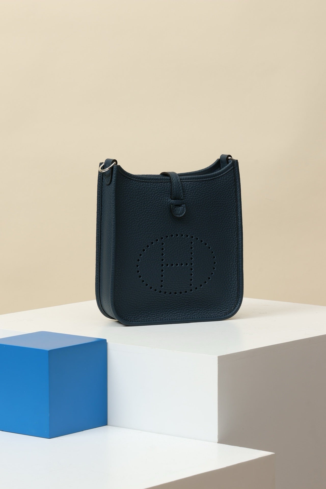 YF16 7P Prussian Blue ,Clemence bull leather crossbody bag  , PHW #4415