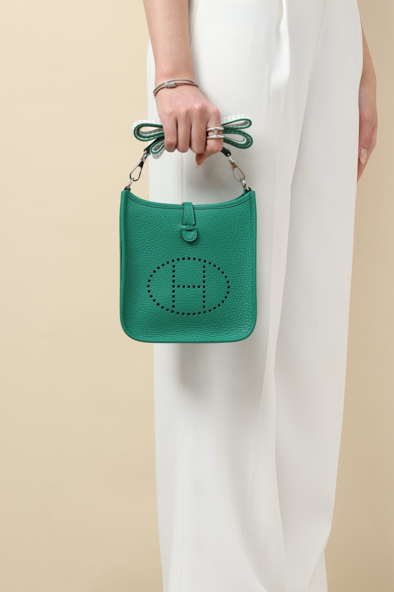 YF16 U4 Shiny Green ,Clemence bull leather crossbody bag  , PHW #4414