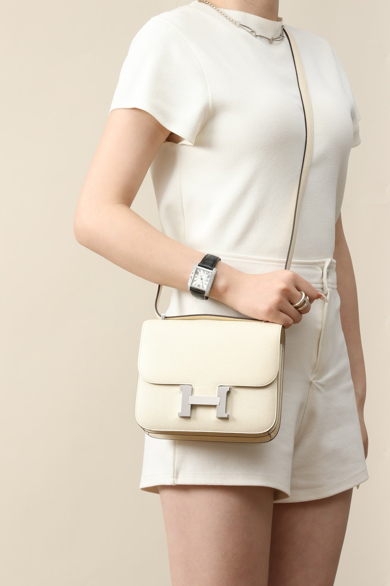 CJ19 19 cm ,  Cream White Epsom leather PHW #4301