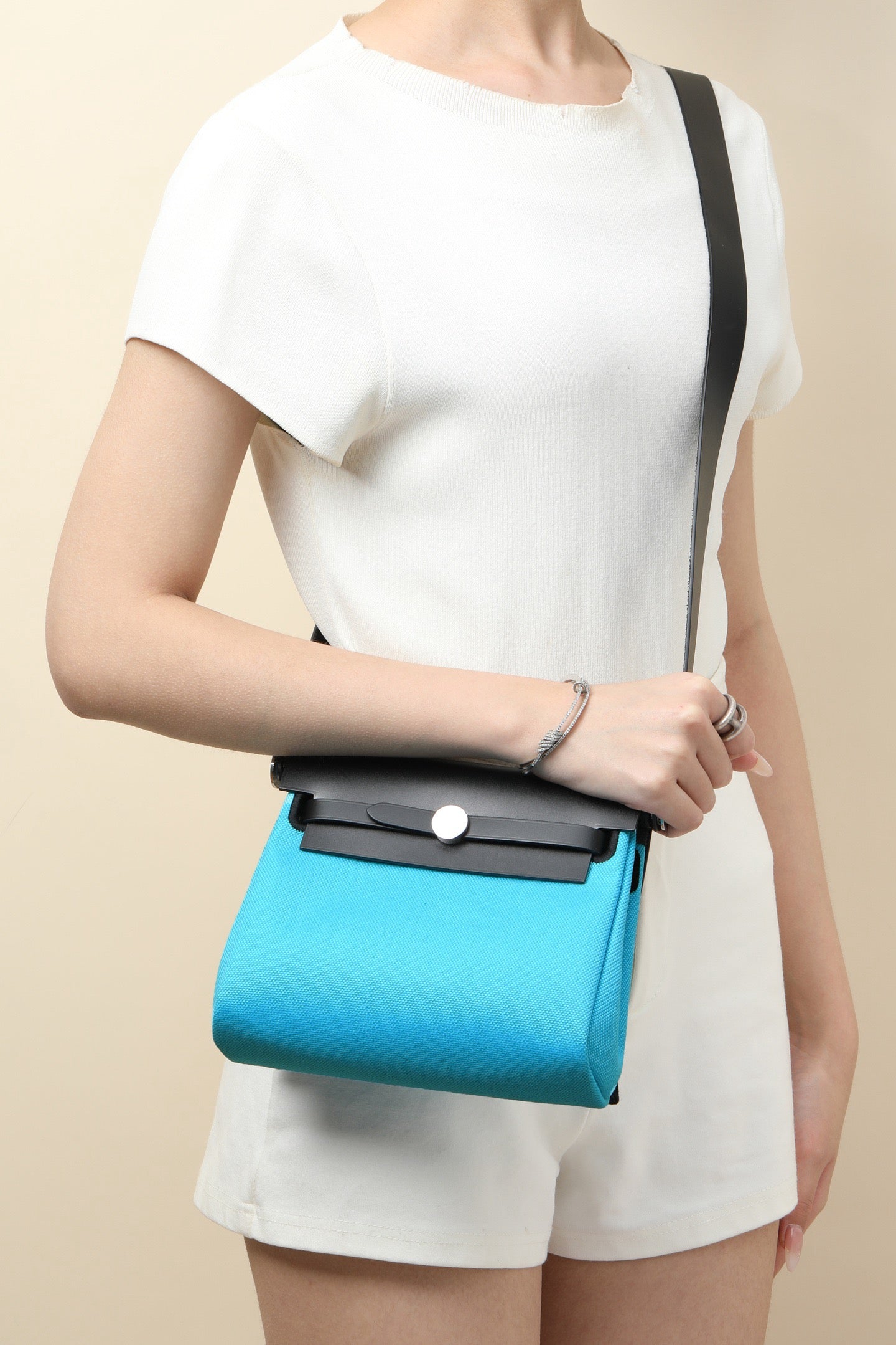 HB20 71 Bleu de France / CK89 Noir  H Viking Canvas and Hunter Leather Shoulder Bag PHW #4643