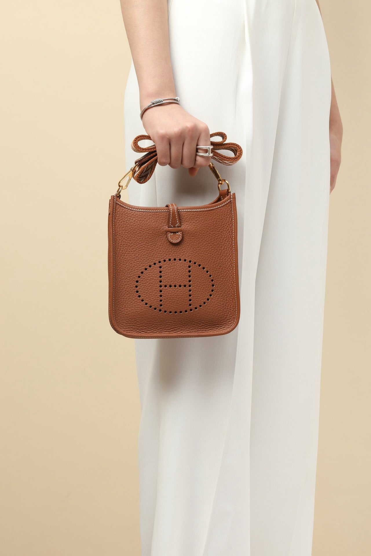 YF16 CK37 Gold Brown Clemence bull leather crossbody bag  , GHW #4455