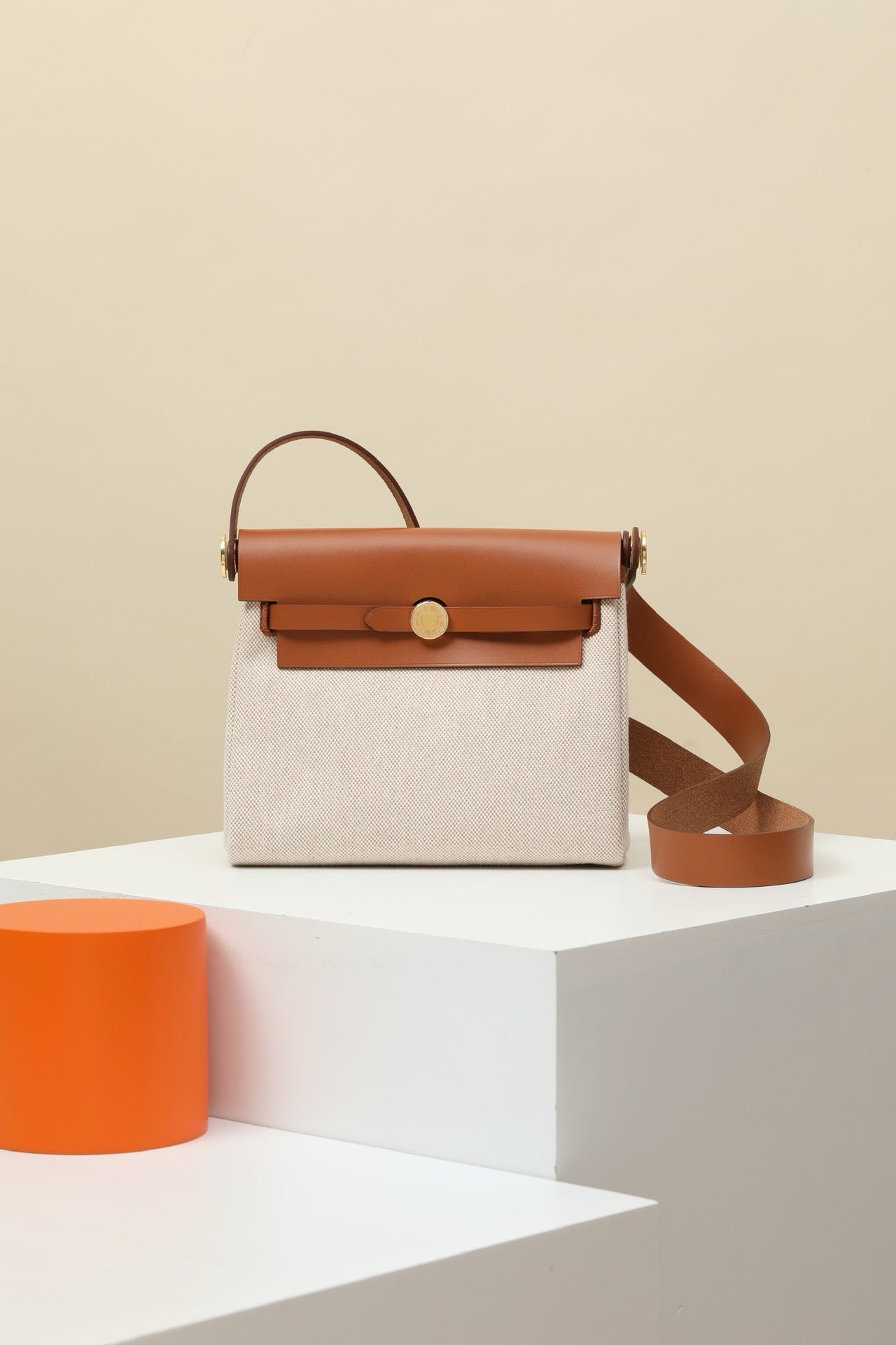 HB20 CK37 Gold H Viking Canvas and Hunter Leather Shoulder Bag GHW #4637