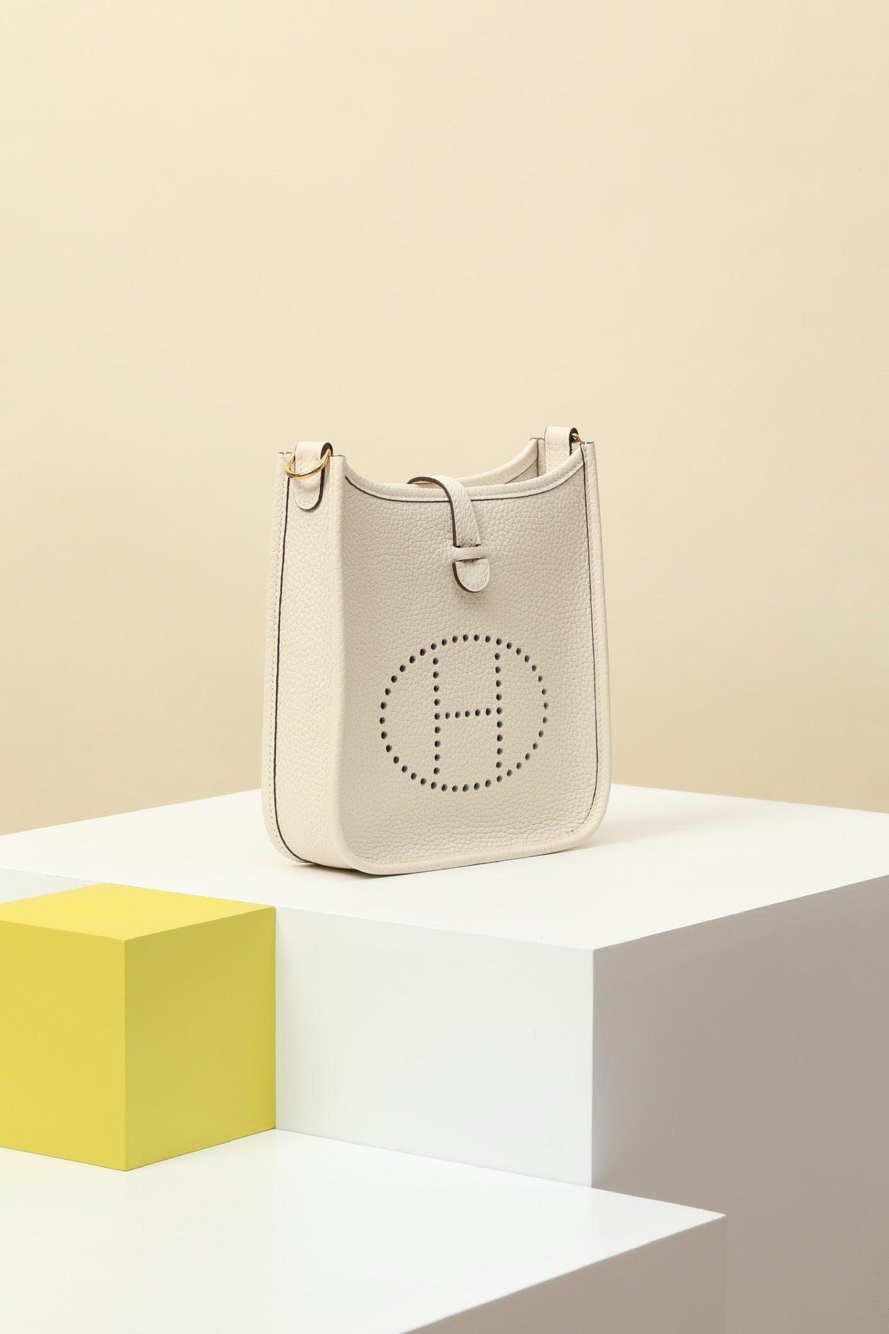 YF16 CC10 Milkshake White Clemence bull leather crossbody bag  ,PHW#4432