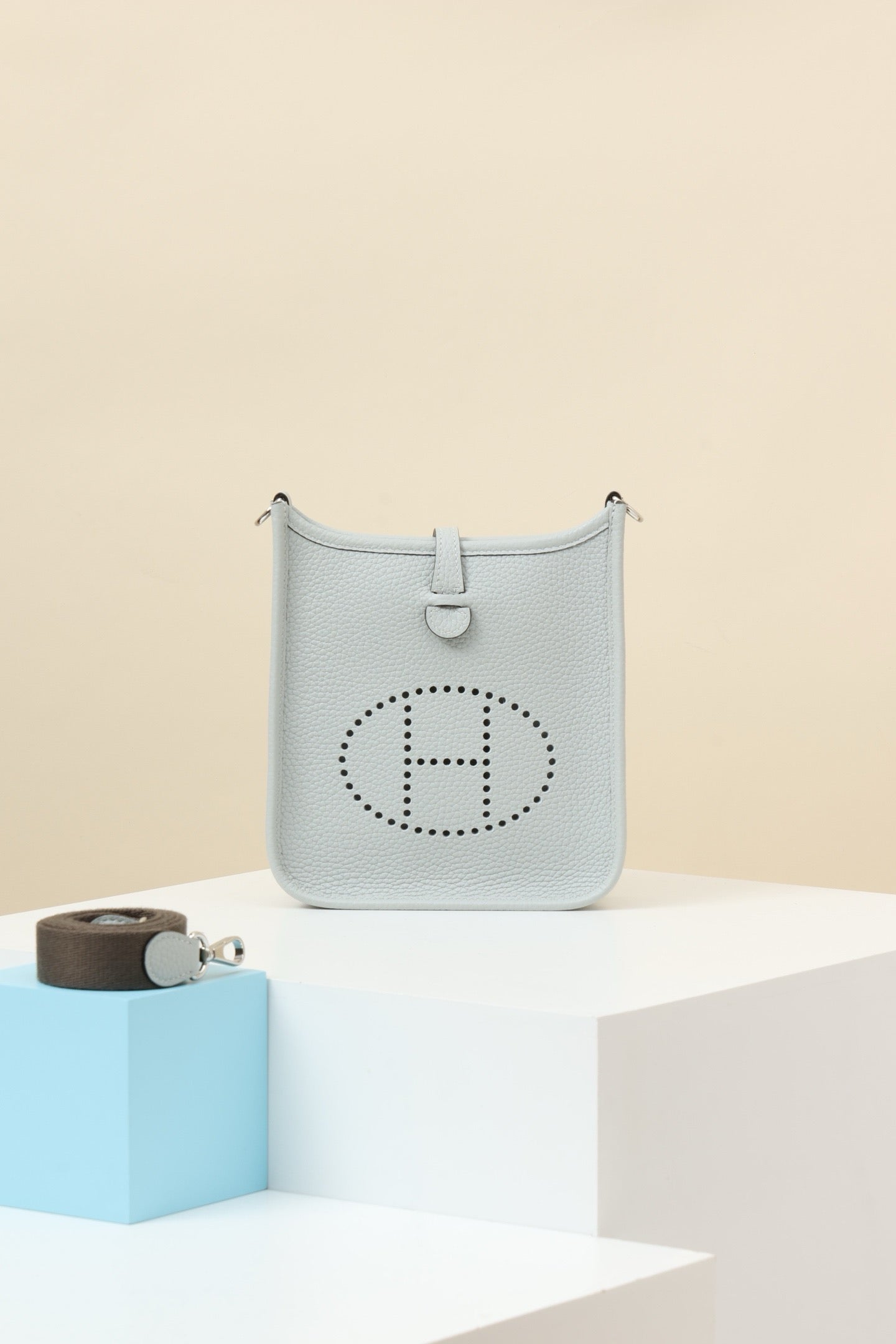 YF16 08 Holy Grail Blue ,Clemence bull leather crossbody bag  , PHW #4411