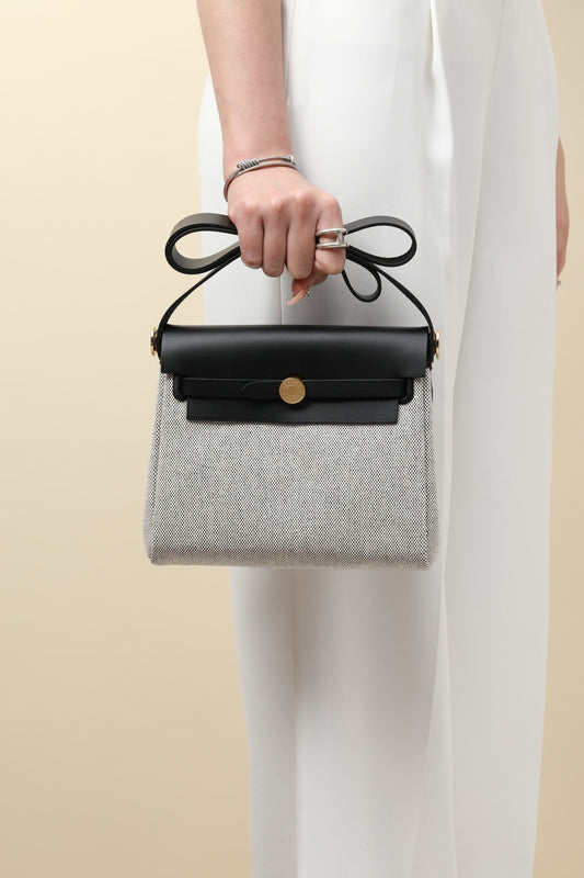 HB20 CK89 Black H Viking Canvas and Hunter Leather Shoulder Bag GHW #4630