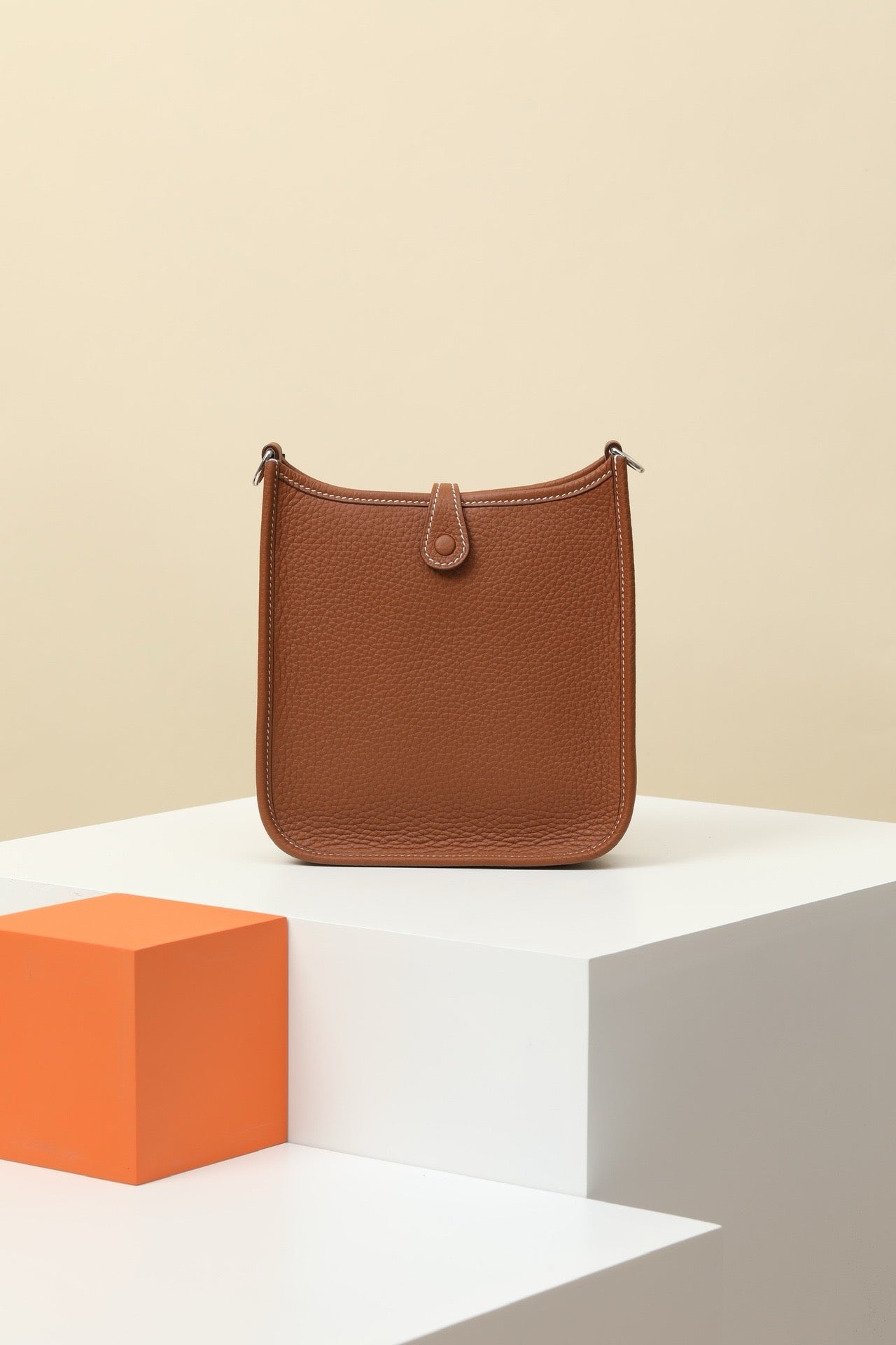 YF16 CK37 Gold Brown ,Clemence bull leather crossbody bag  , PHW #4427