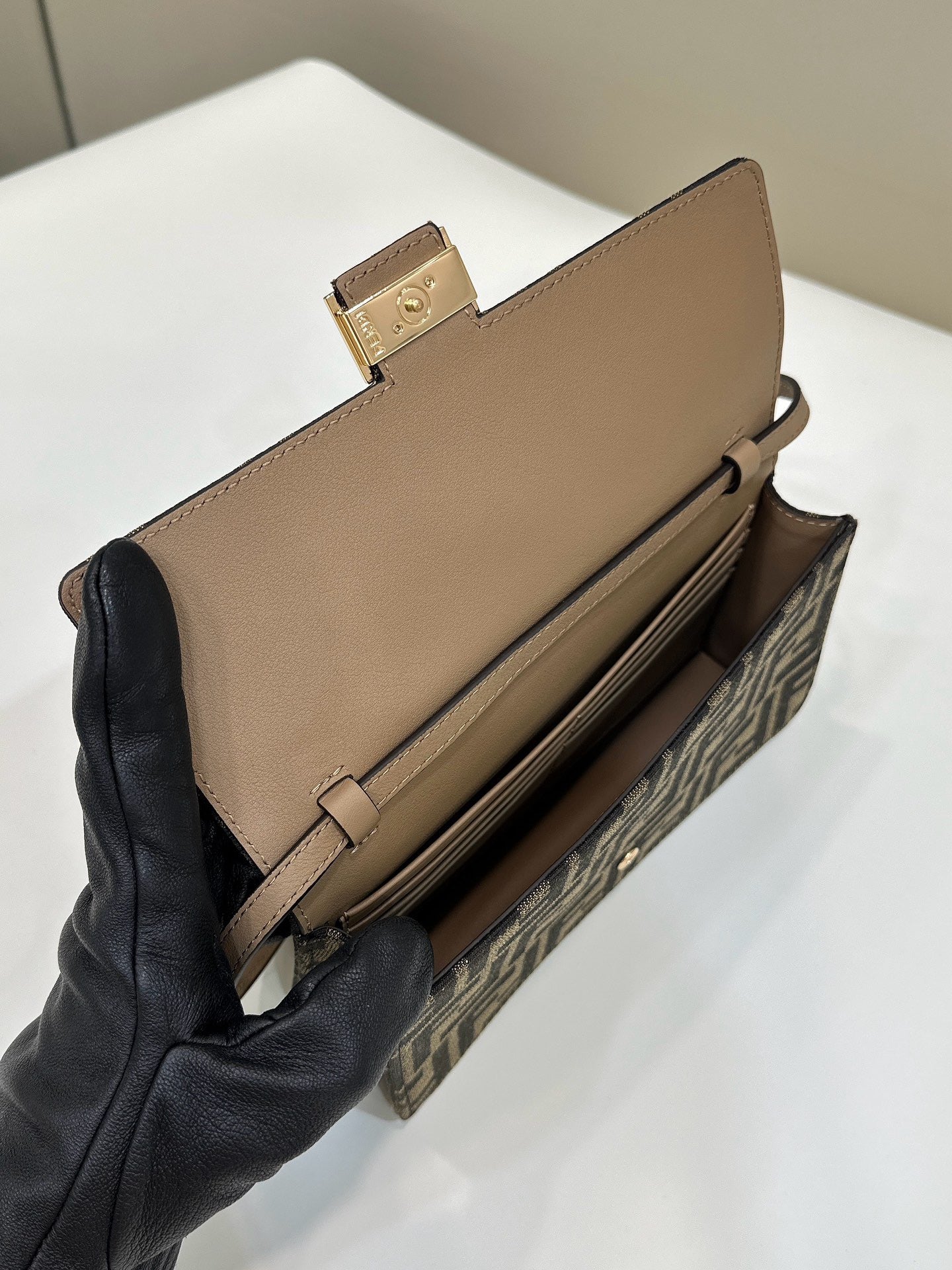 Mini Bag Wallet On Chain Baguette Brown fabric wallet #1581