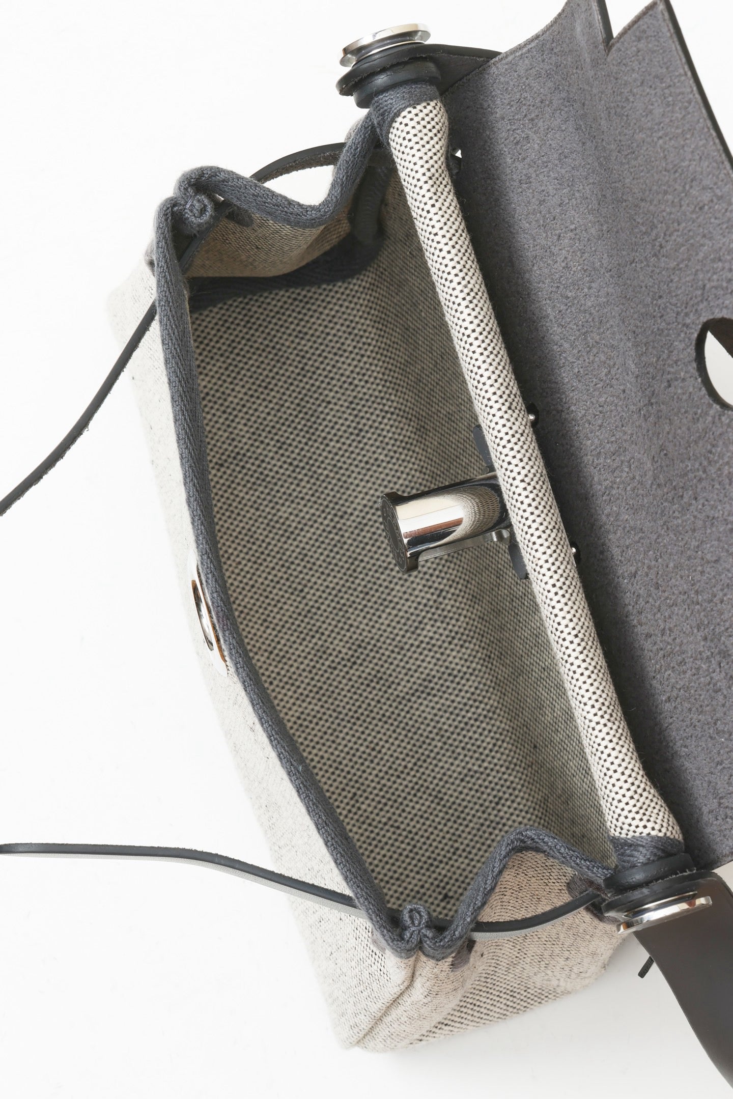 HB20 85 Gris Ardoise Canvas and Hunter Leather Shoulder Bag PHW #4647