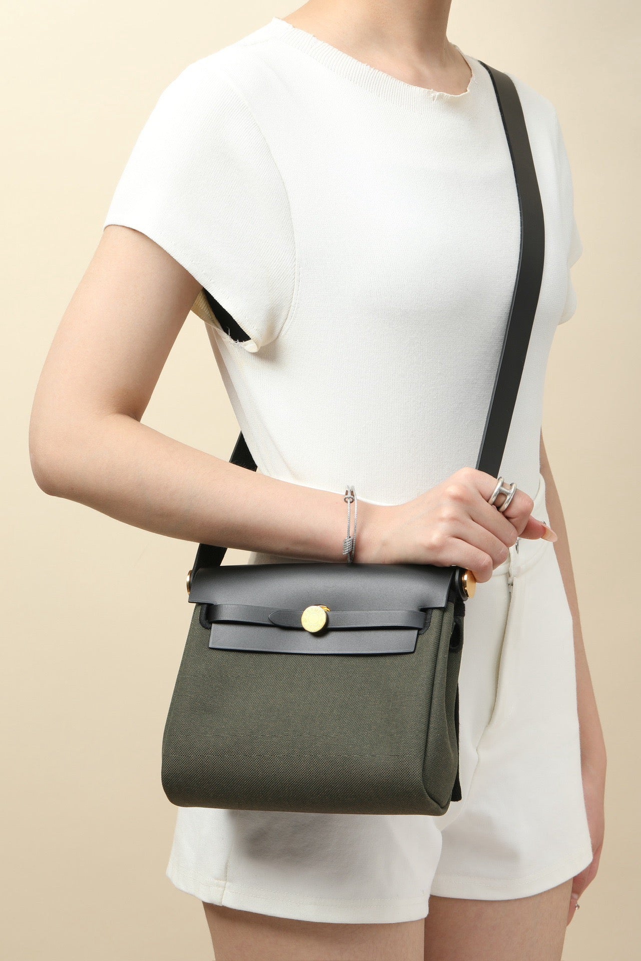 HB20 CK89 Black / Bronze Green  H Viking Canvas and Hunter Leather Shoulder Bag GHW #4634