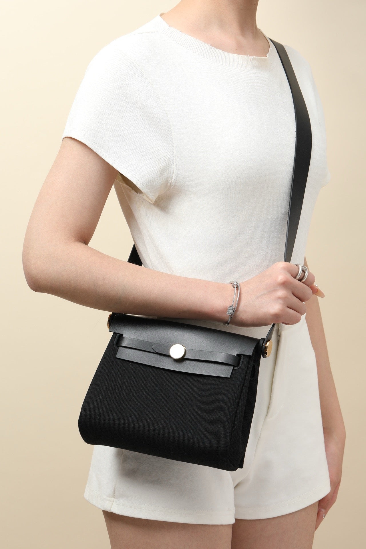 HB20 CK89 Black H Viking Canvas and Hunter Leather Shoulder Bag GHW #4633